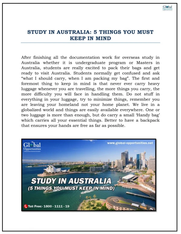STUDY IN AUSTRALIA: 5 THINGS YOU MUST KEEP IN MIND