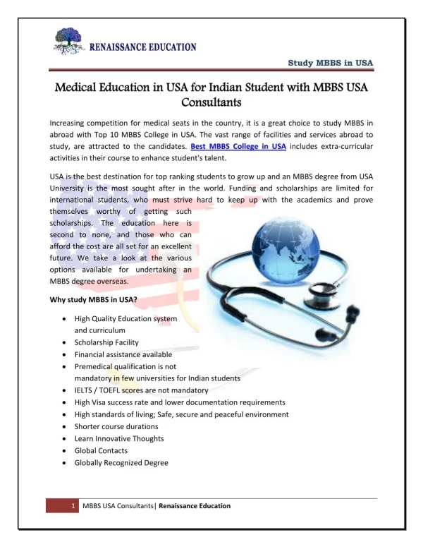 Medical Education in USA for Indian Student with MBBS USA Consultants