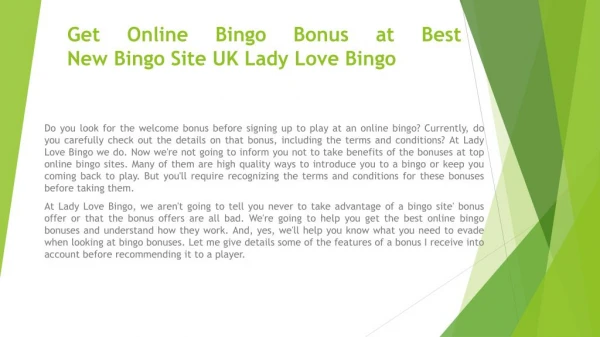 Get Online Bingo Bonus at Best New Bingo Site UK Lady Love Bingo