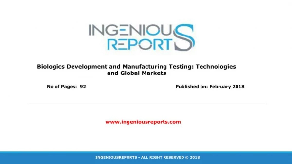 Global Biologics Development and Manufacturing Testing Market Overview 2018