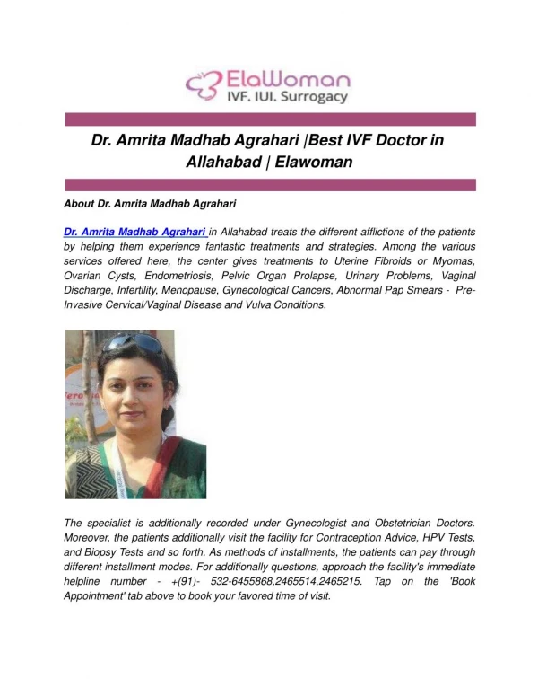 Dr. Amrita Madhab Agrahari |Best IVF Doctor in Allahabad | Elawoman