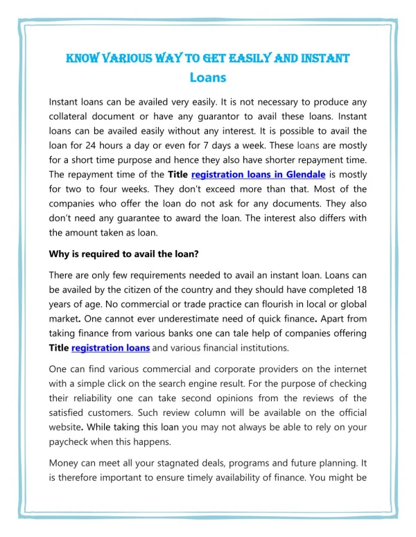 Know various Way To Get Easily And Instant Loans