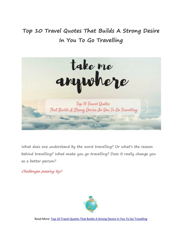 Top 10 Travel Quotes | Travelsite India