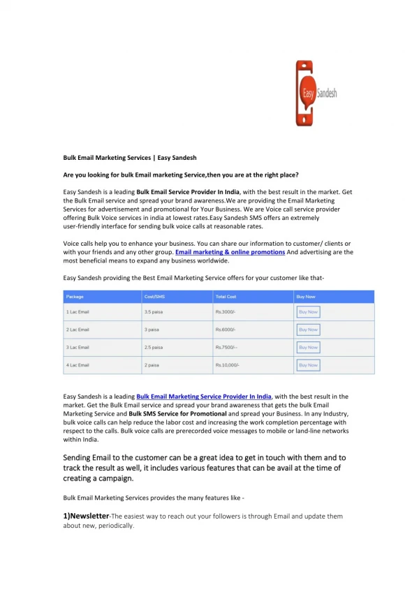 Bulk Email Marketing Services | EasySandesh
