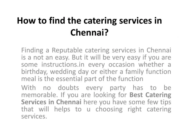 How to find the catering services in Chennai?