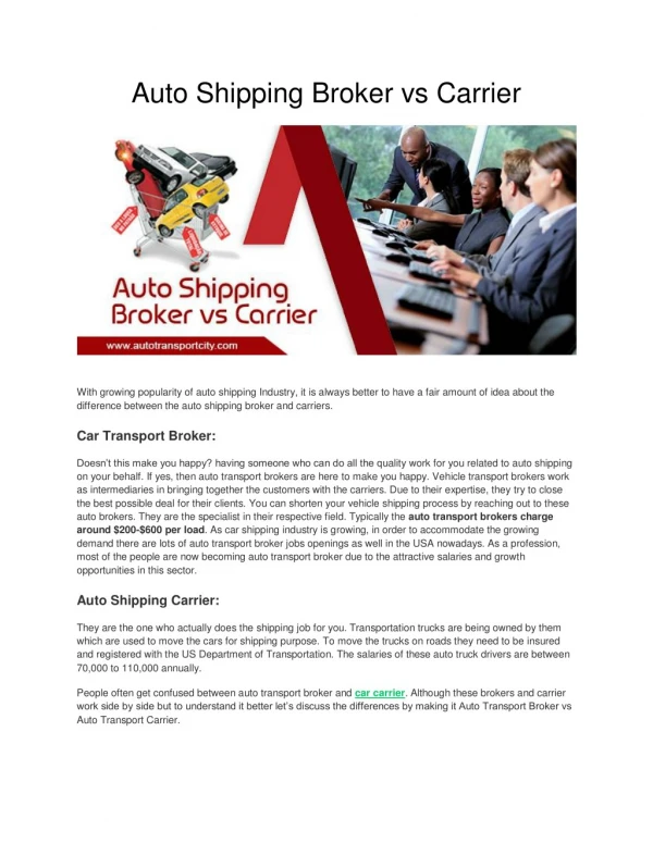 Auto shipping broker vs carrier