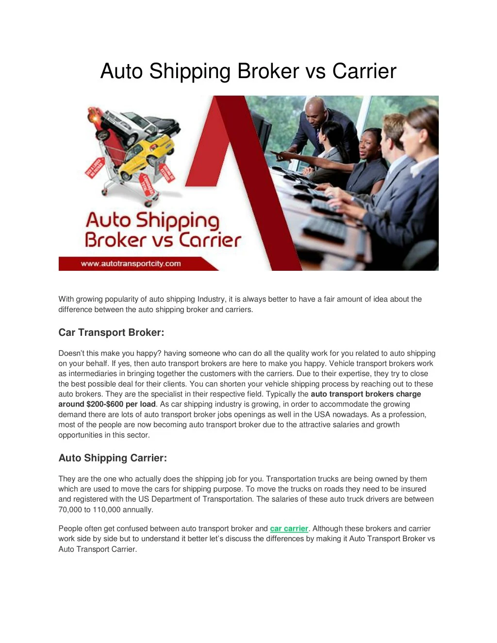 auto shipping broker vs carrier
