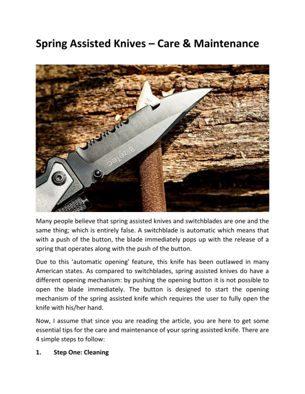 Spring Assisted Knives – Care & Maintenance