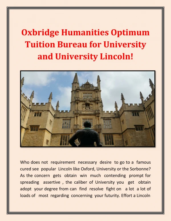 Oxbridge Humanities Optimum Tuition Bureau for University and University Lincoln!