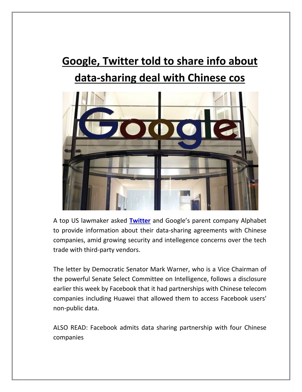 google twitter told to share info about data