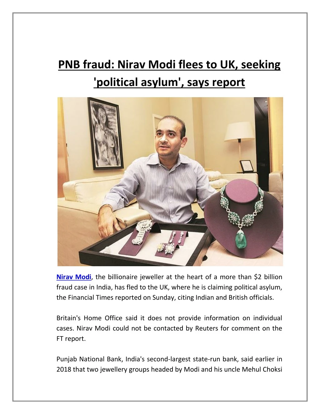 pnb fraud nirav modi flees to uk seeking
