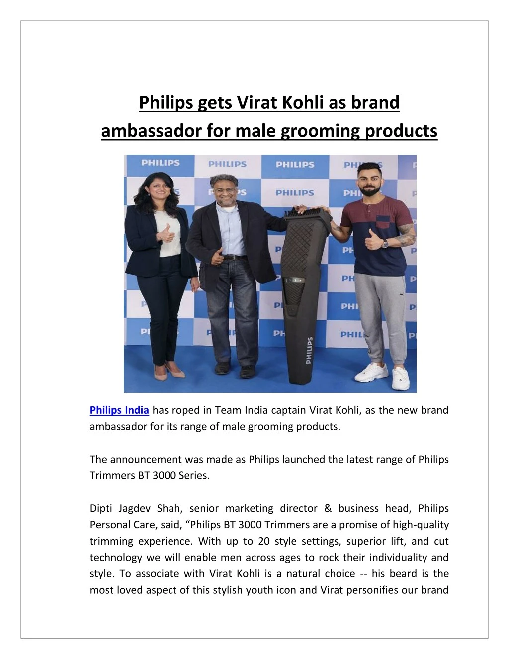 philips gets virat kohli as brand ambassador