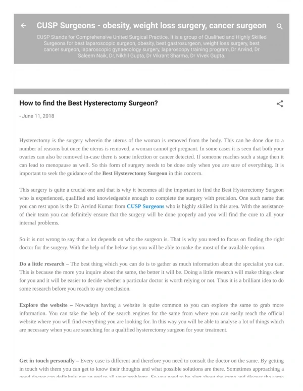 How to find the Best Hysterectomy Surgeon?