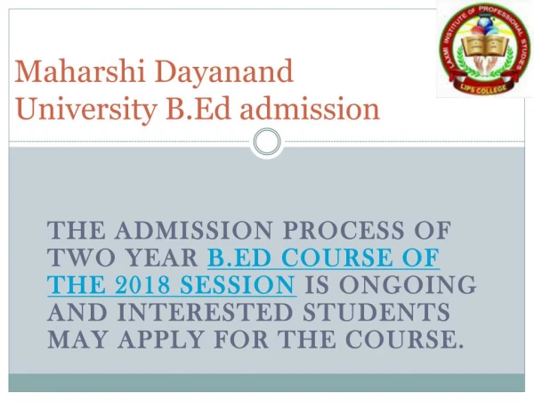 Maharshi Dayanand University B.Ed admission