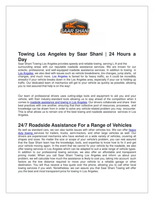 Saar Shani Towing Services Los Angeles