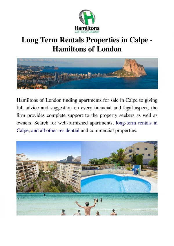 Long Term Rentals Properties in Calpe - Hamiltons of London