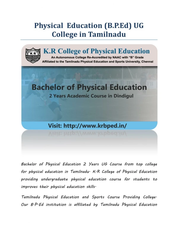 Physical Education (B.P.Ed) UG College in Tamilnadu