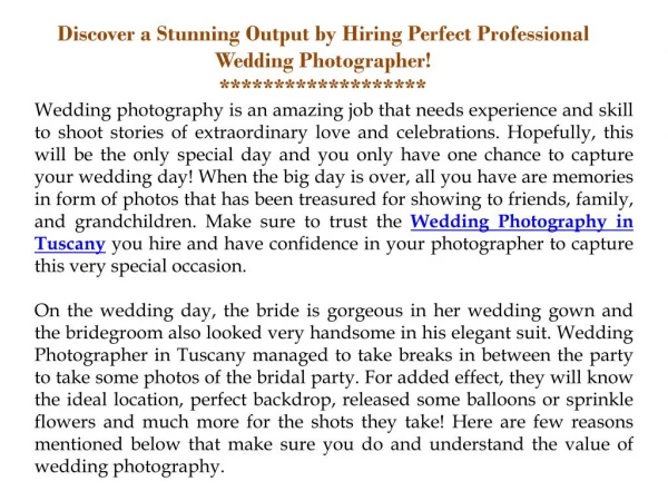 Discover a Stunning Ooutput by Hiring Perfect Professional Wedding Photographer!