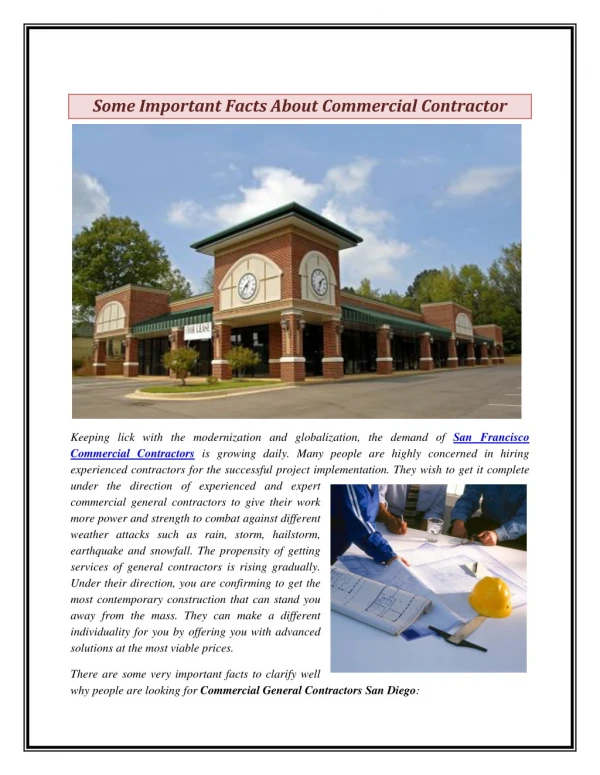 Some Important Facts About Commercial Contractor