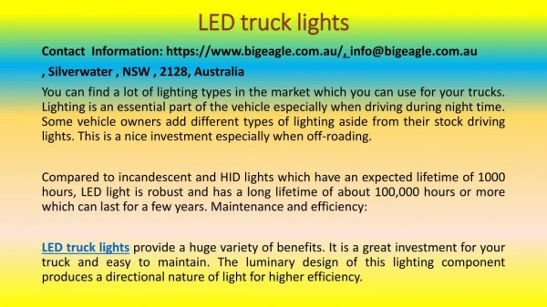 Things to Know About LED Lights for Trucks
