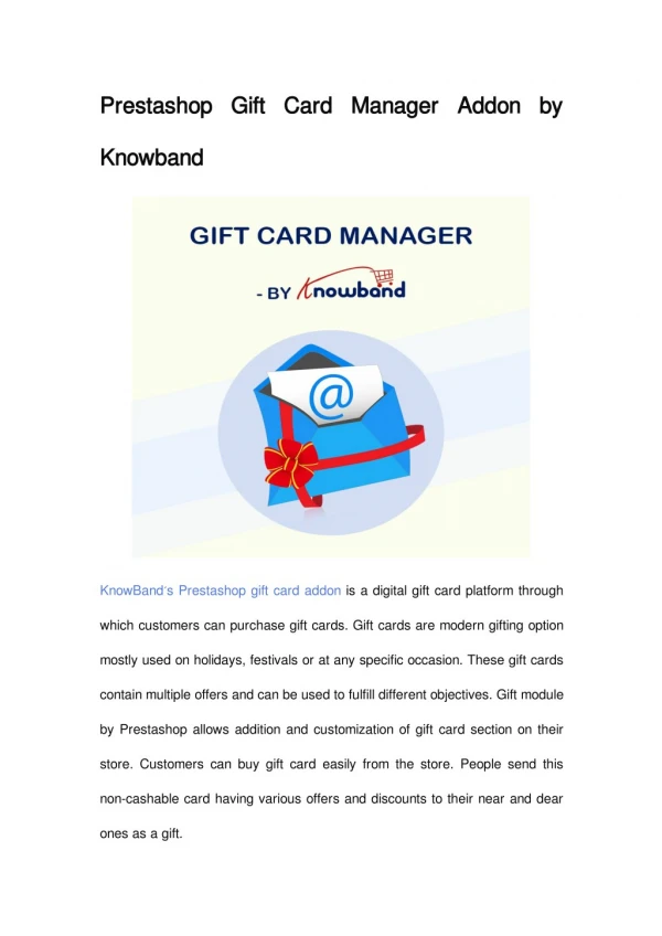 Prestashop Gift Card Manager Addon by Knowband