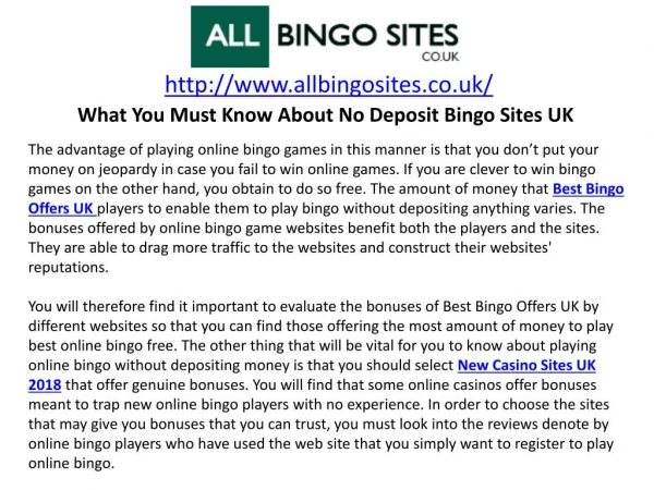 What You Must Know About No Deposit Bingo Sites UK