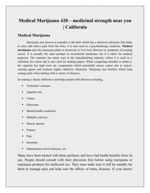 Medical Marijuana 420 – medicinal strength near you| California