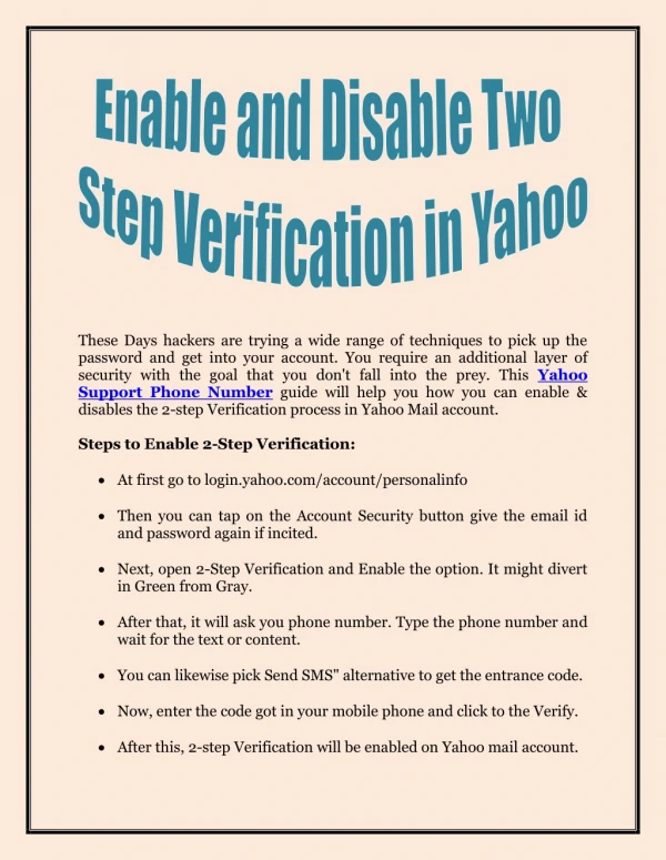 Enable and Disable Two Step Verification in Yahoo