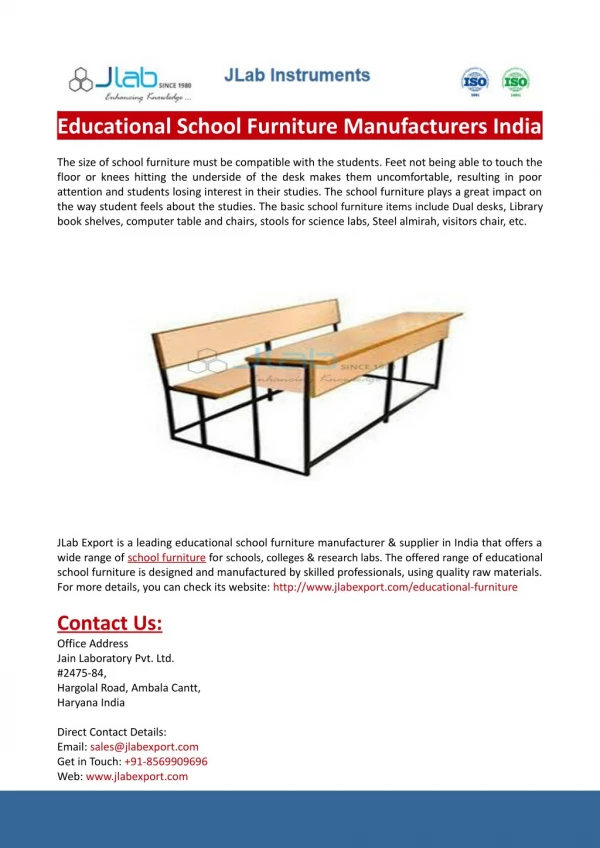 Educational School Furniture Manufacturers India