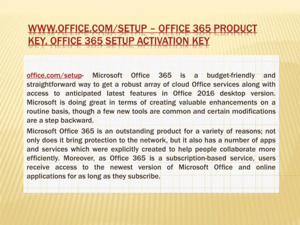 www.office.com/setup – Office 365 Product Key