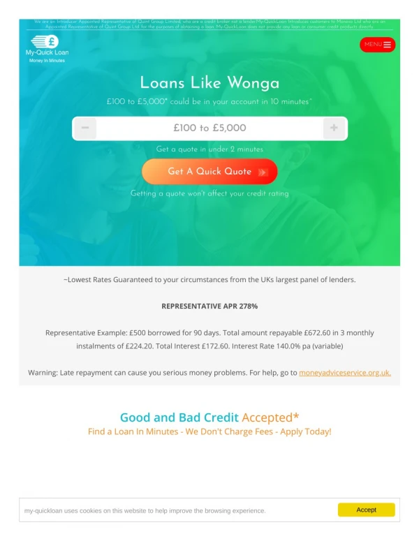 Payday Loans like Wonga - 99% of Loans Accepted