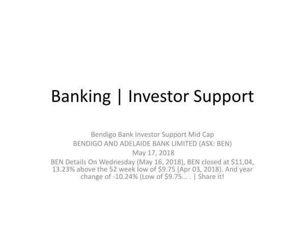 Banking | Investor Support