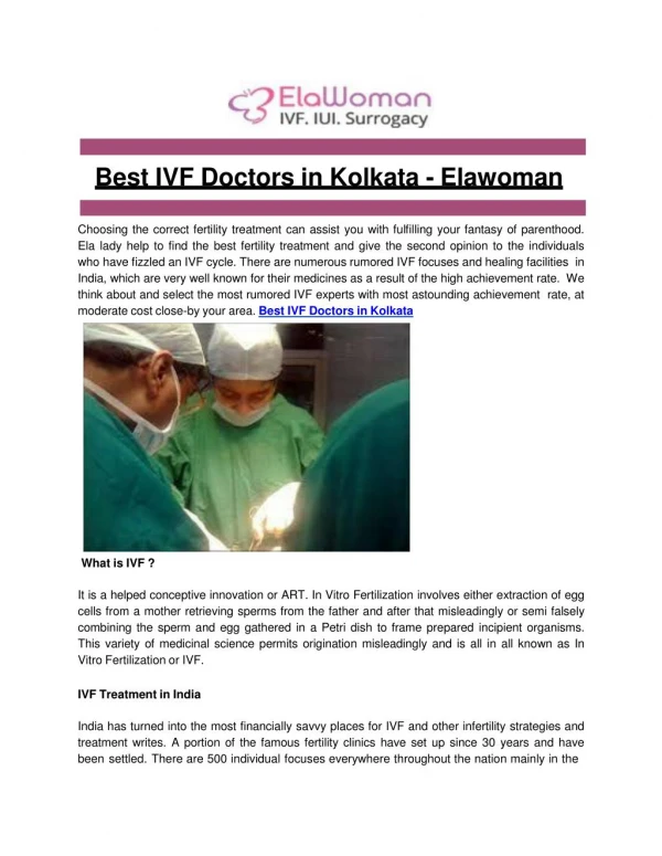 Best IVF Doctors in Kolkata - Elawoman