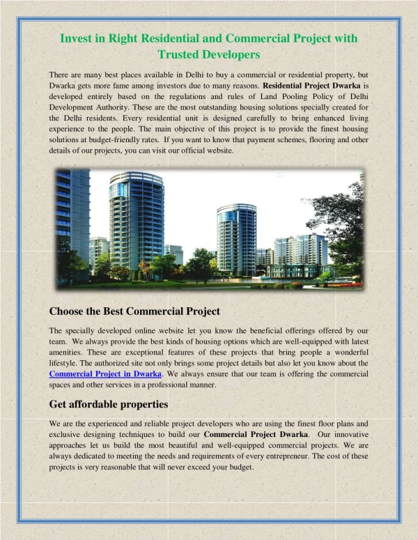 Invest in Right Residential and Commercial Project with Trusted Developers