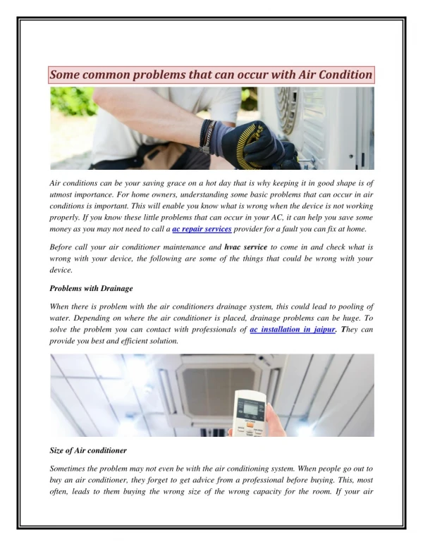 Some common problems that can occur with Air Condition