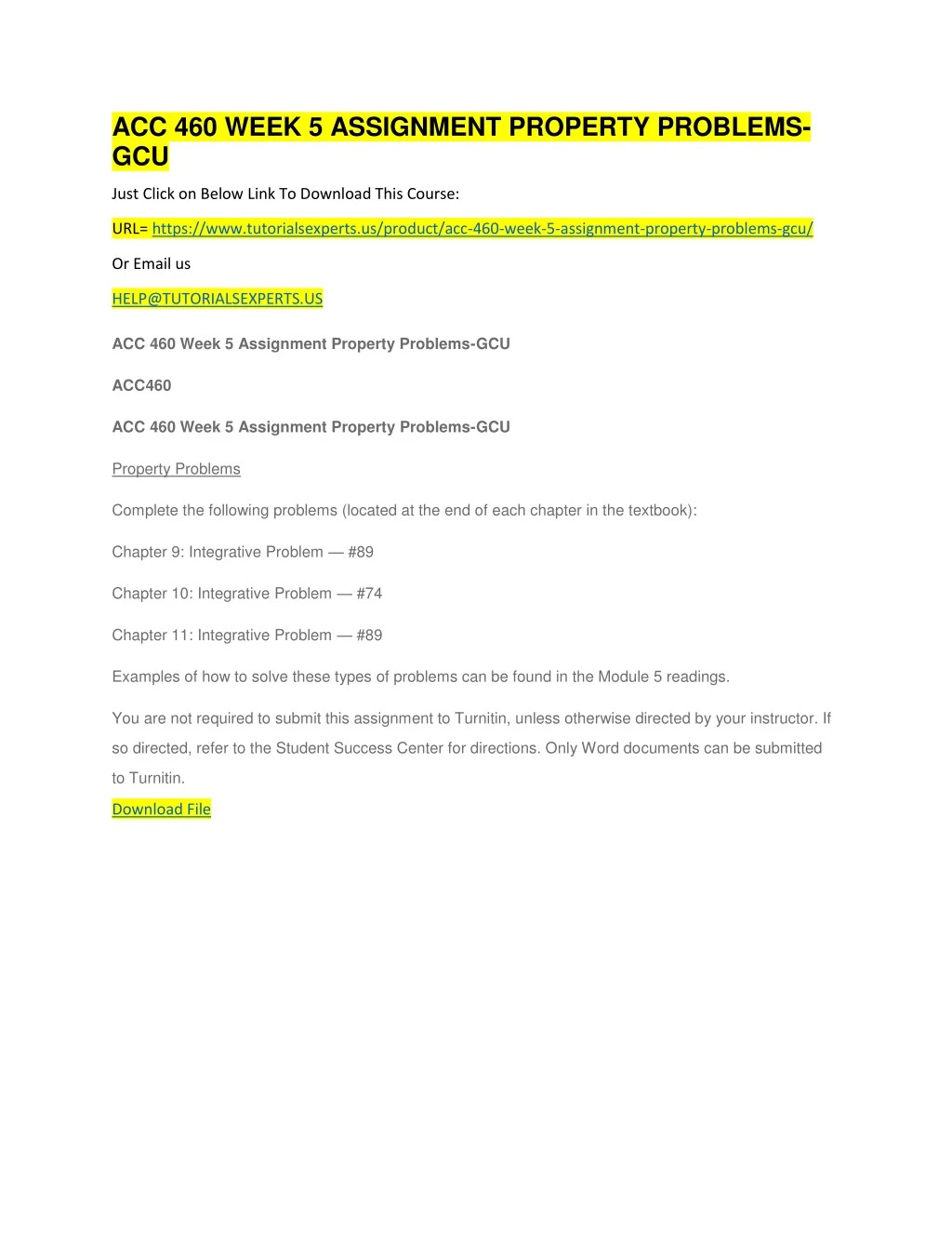 acc 460 week 5 assignment property problems gcu