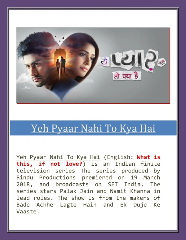 Yeh Pyaar Nahi To Kya Hai Sony TV Watch All Episodes
