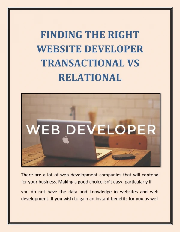 FINDING THE RIGHT WEBSITE DEVELOPER TRANSACTIONAL VS RELATIONAL