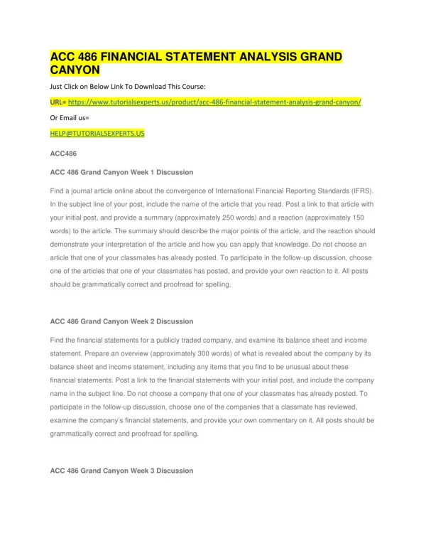 ACC 486 FINANCIAL STATEMENT ANALYSIS GRAND CANYON