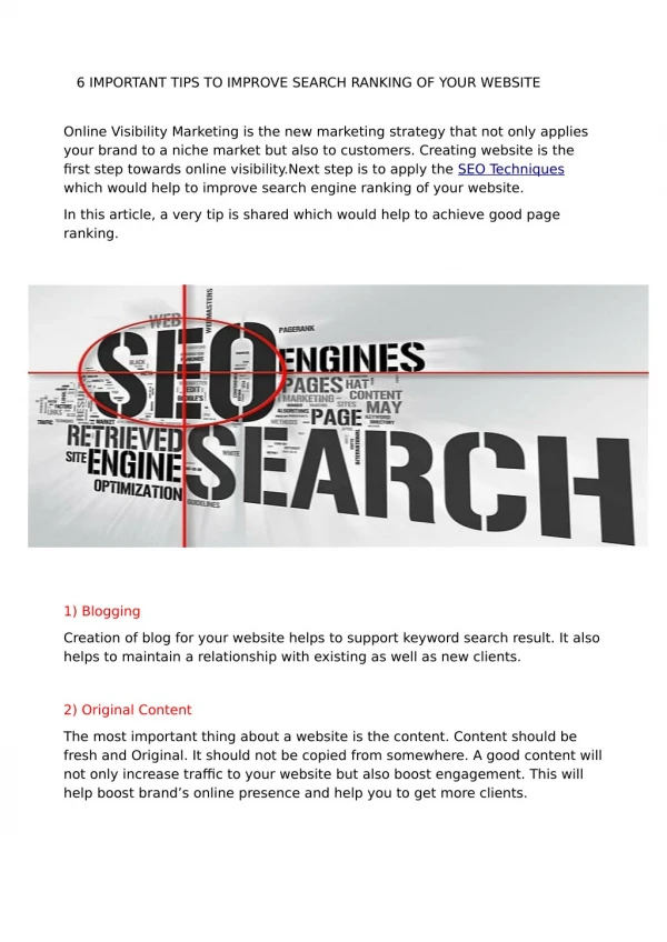 6 IMPORTANT TIPS TO IMPROVE SEARCH RANKING OF YOUR WEBSITE