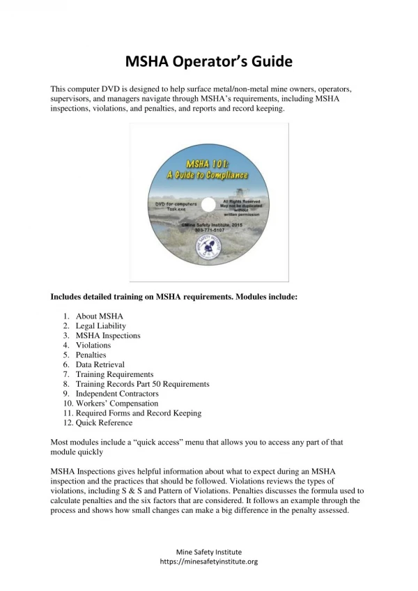 MSHA Operator’s Guide - Mine Safety Institute