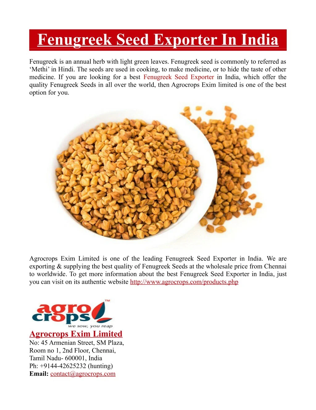 fenugreek seed exporter in india