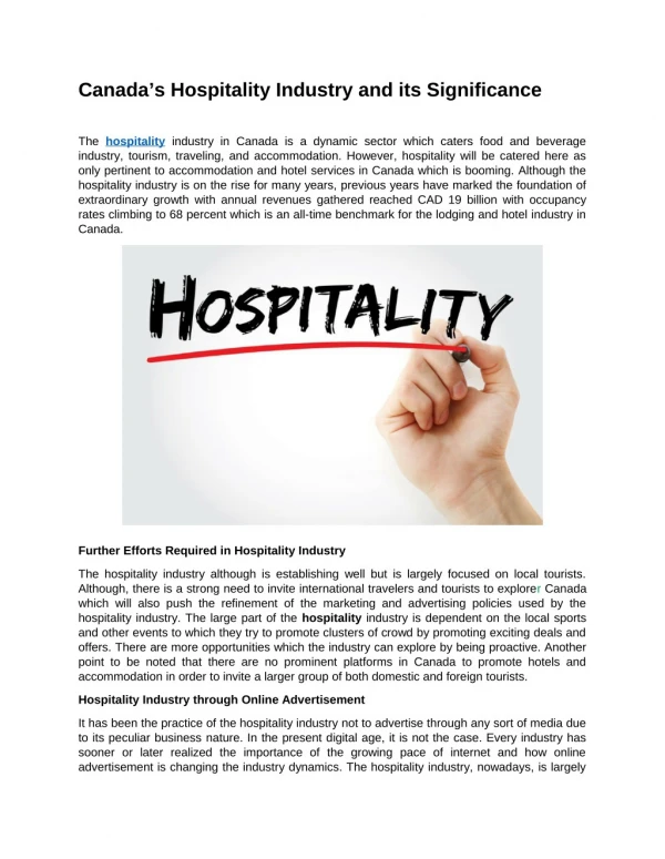 Canada’s Hospitality Industry and its Significance