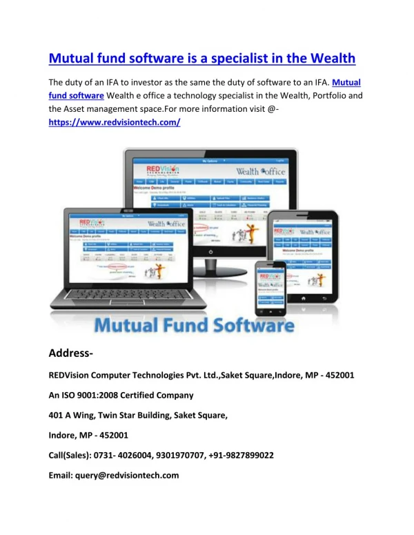 Mutual fund software is a specialist in the Wealth
