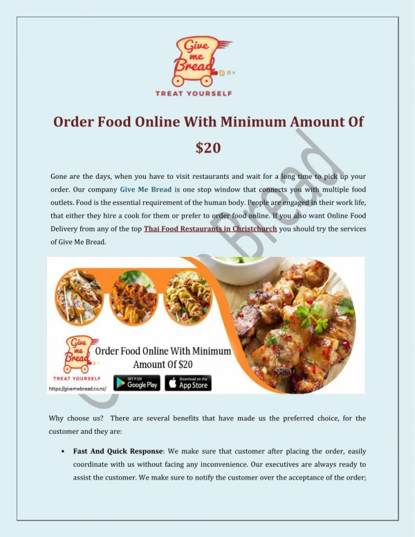 Order Food Online With Minimum Amount Of $20