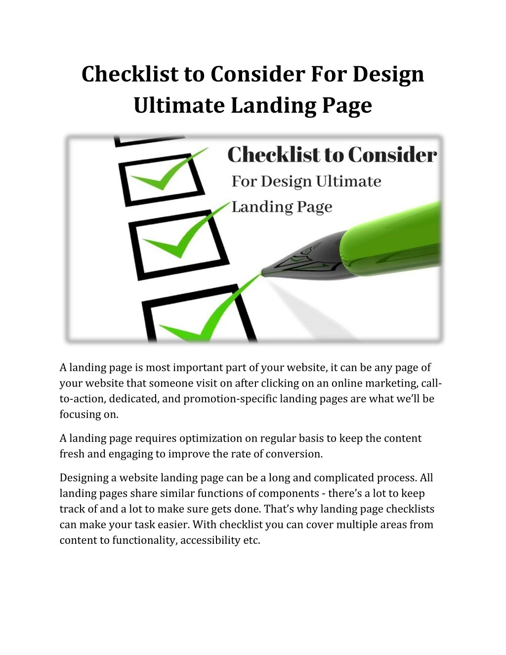 checklist to consider for design ultimate landing