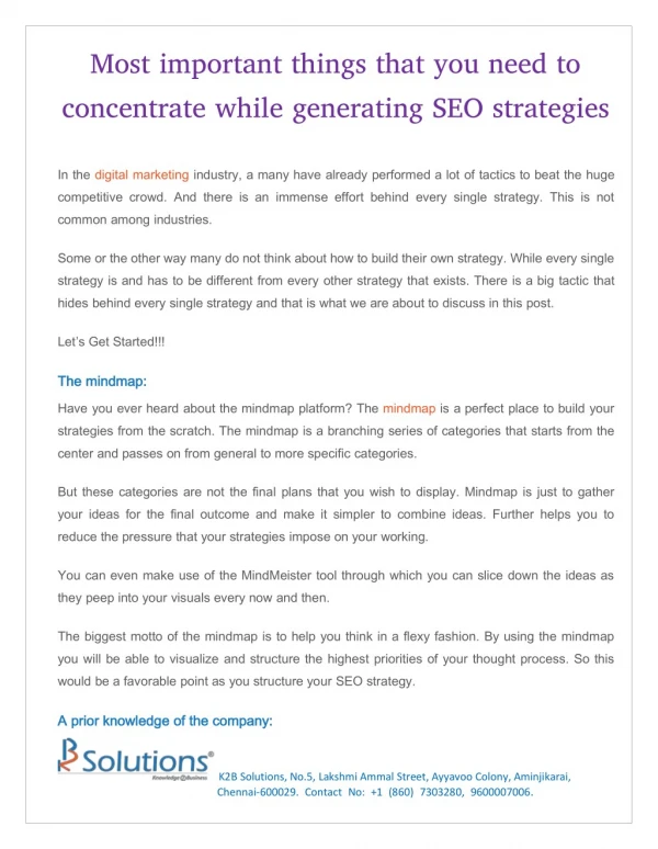 Most important things that you need to concentrate while generating SEO strategies