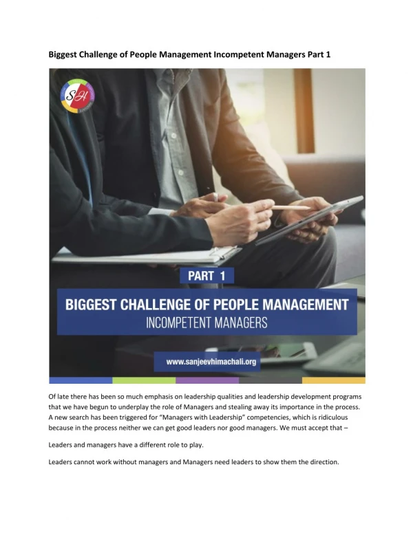 Biggest Challenge of People Management Incompetent Managers Part 1