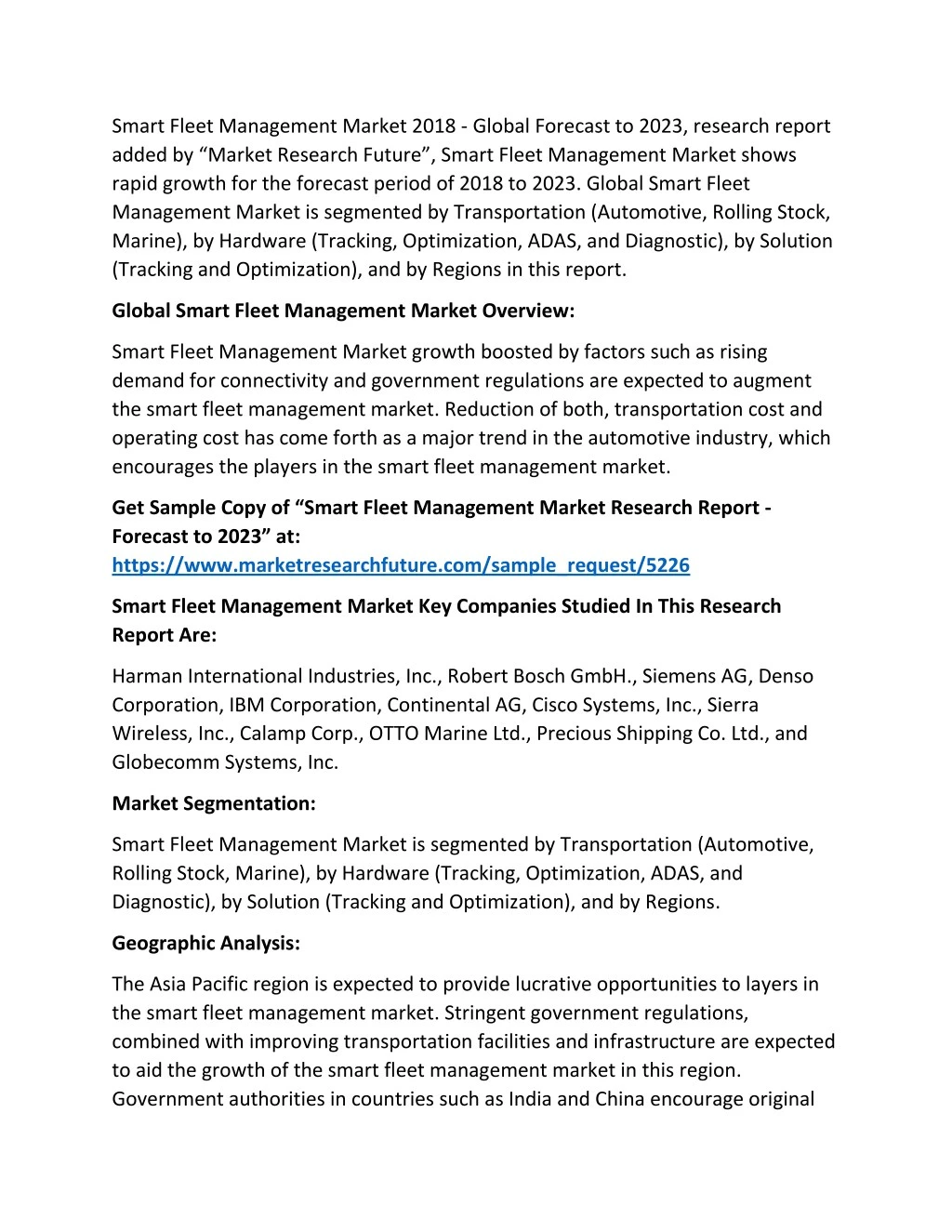 smart fleet management market 2018 global