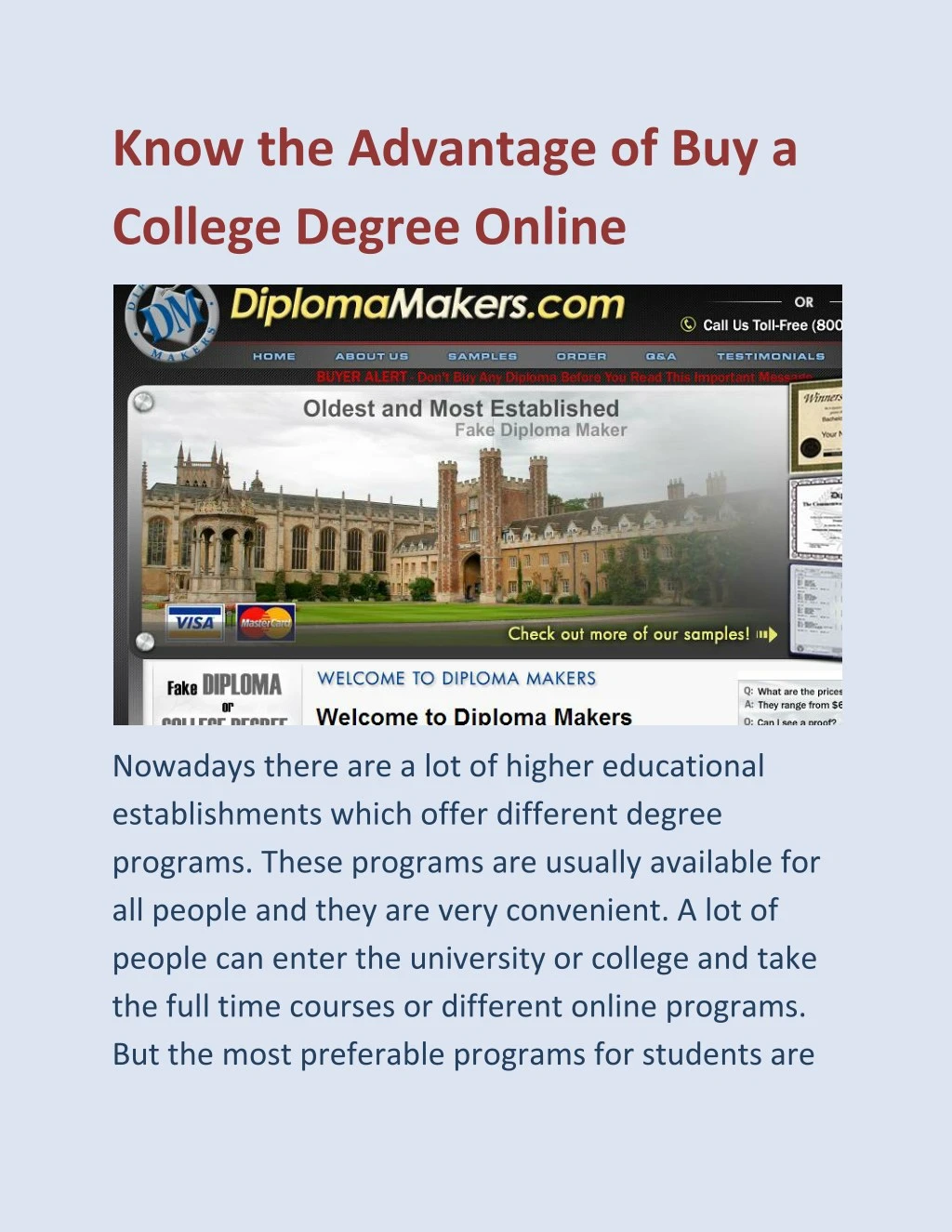 know the advantage of buy a college degree online
